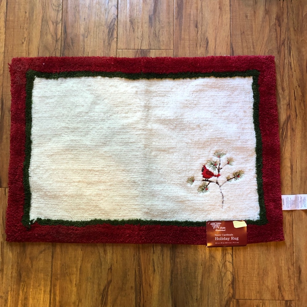 NWT Snow Cardinals Birds Christmas/Holiday rug Mat 20x30 Inside rug Colorful.